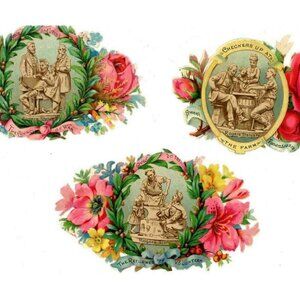 3 Victorian Die Cut Rogers Statuary Checkers Up Returned Volunteer War Council!